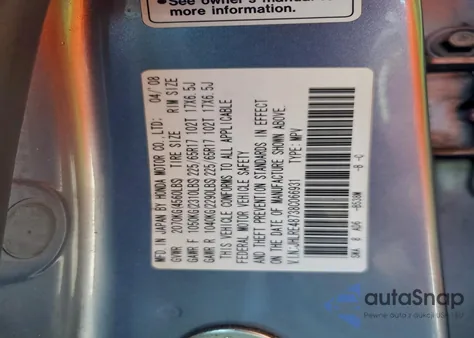 2008 Honda Cr-V Exl из США, поврежденный, VIN JHLRE48738C066931